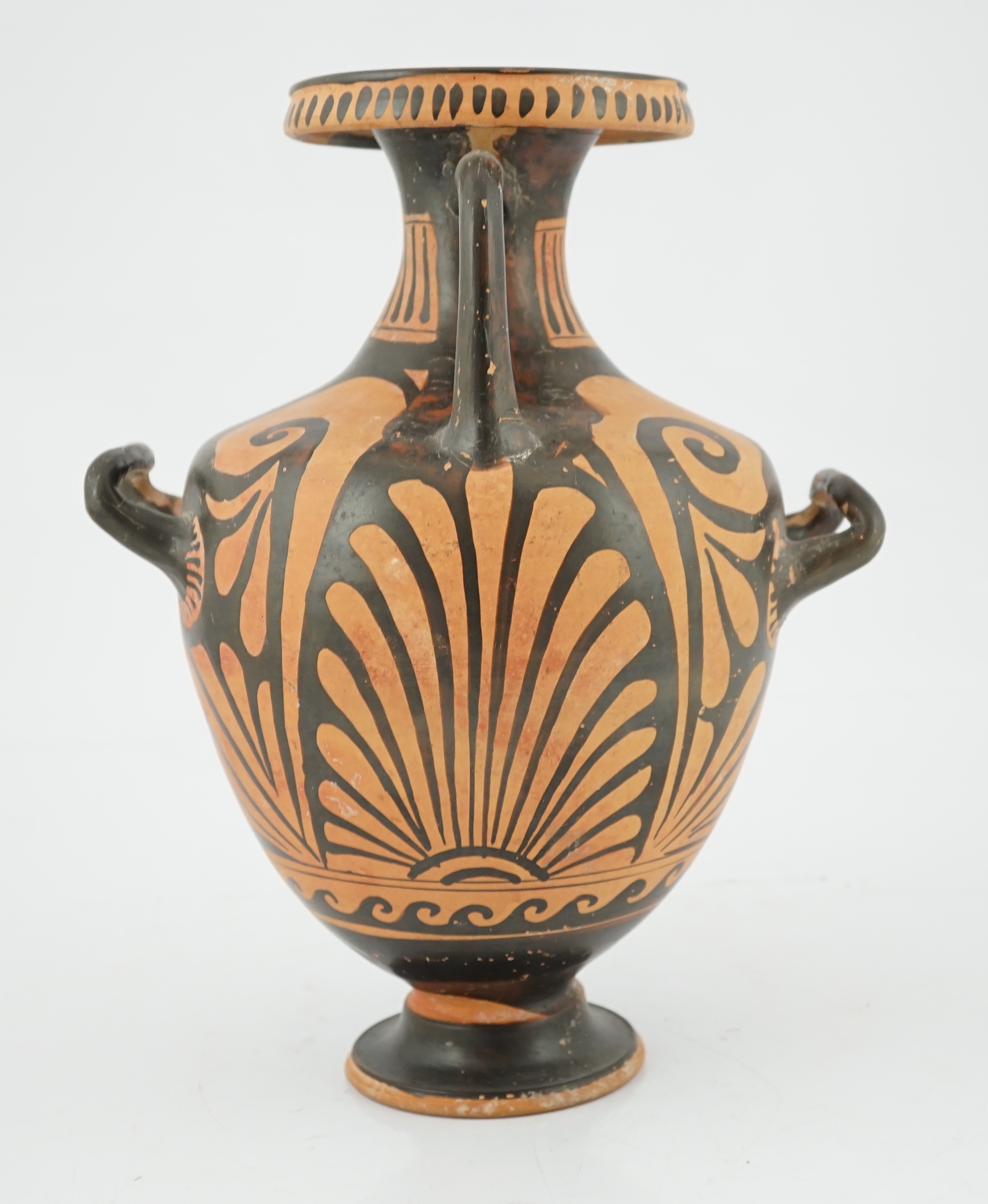 A Greek Apulian Red-Figured Hydria, 4th century BC, manner of the circle of the Darius and Underworld painters, some restoration and cracks